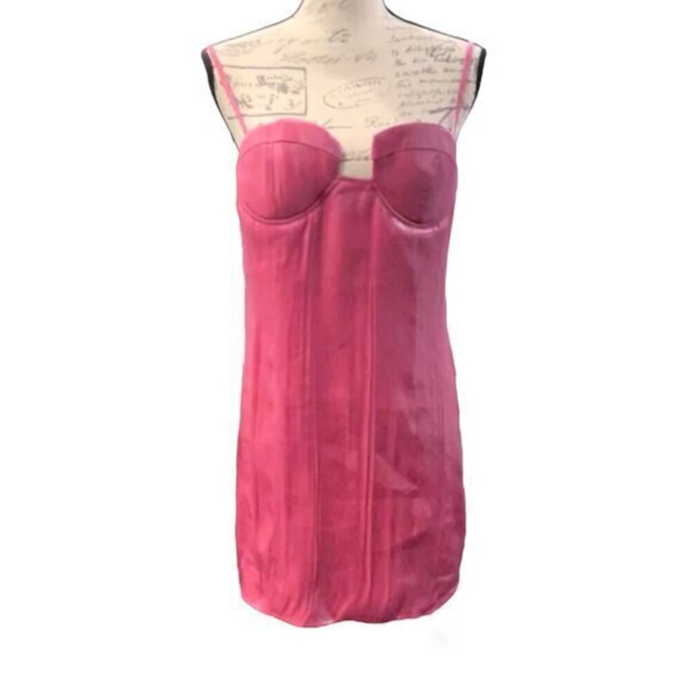 PrettyLittleThing Hot Pink Metallic Cup Detail Strappy Bodycon Dress Size 12 NWT
